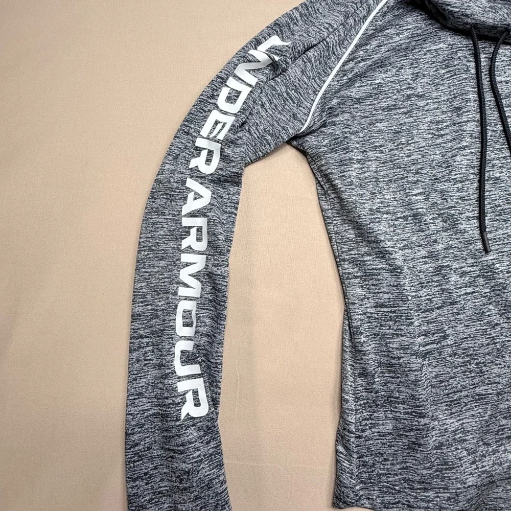 Under Armour Womens Gray Space Dye Hoodie Raglan Sleeve Logo Graphic XS
